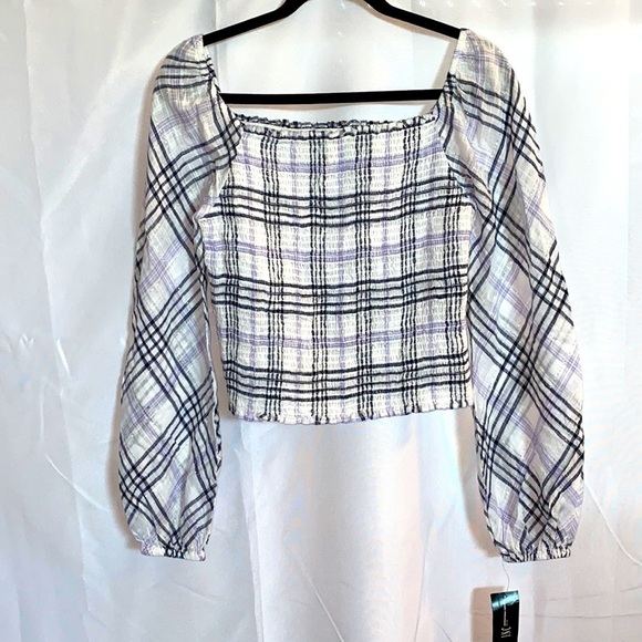 INC Smocked Plaid Blouse - Picture 4 of 9